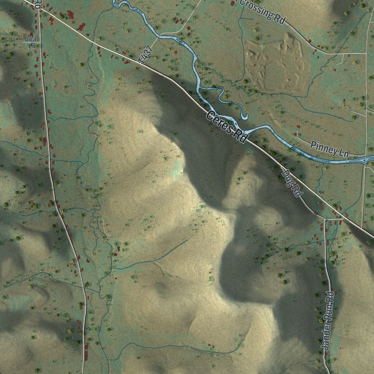 Close-up of the map of Ceres, Pennsylvania print showing street and building detail