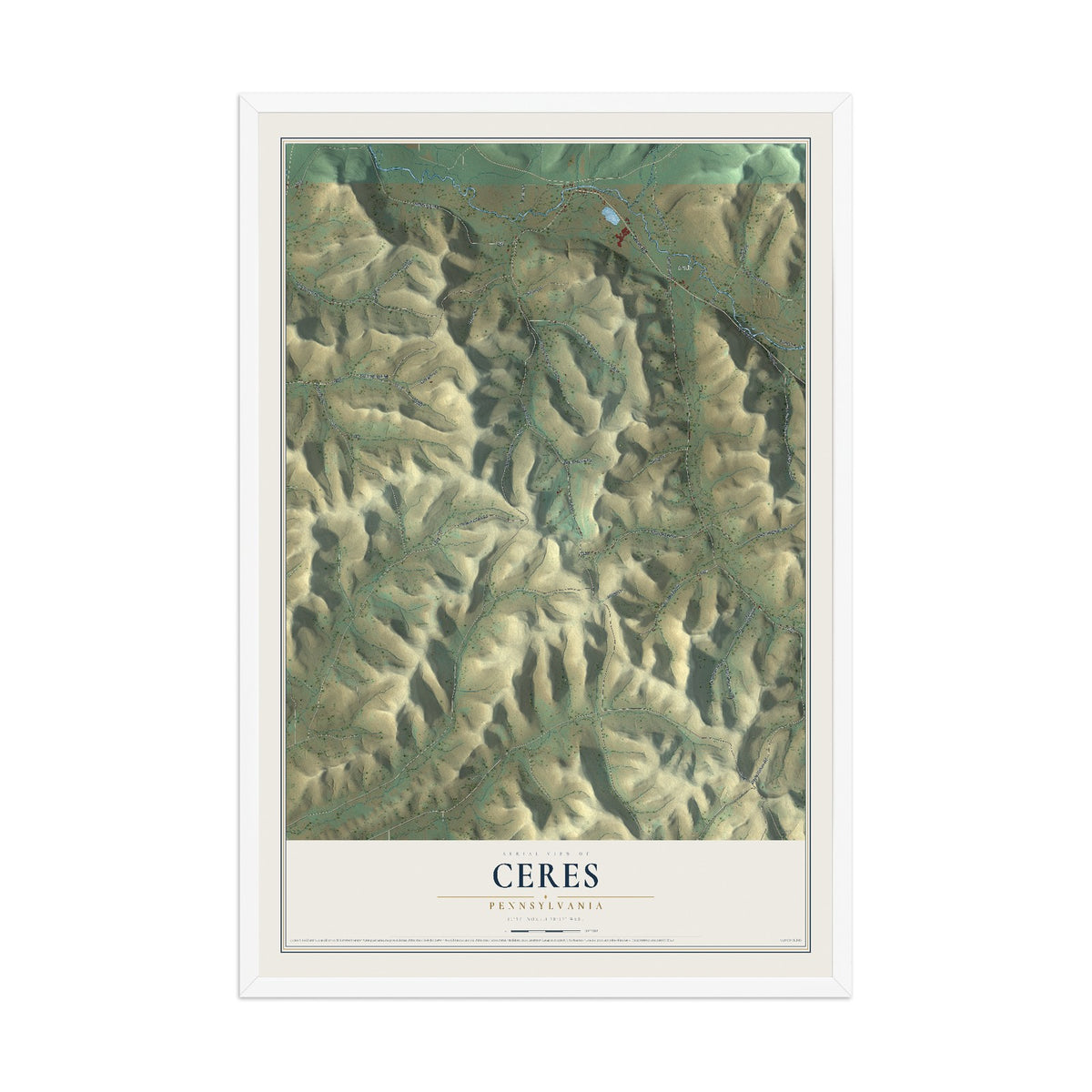 Map of Ceres, Pennsylvania, 12 x 18 inch print in a white wood frame