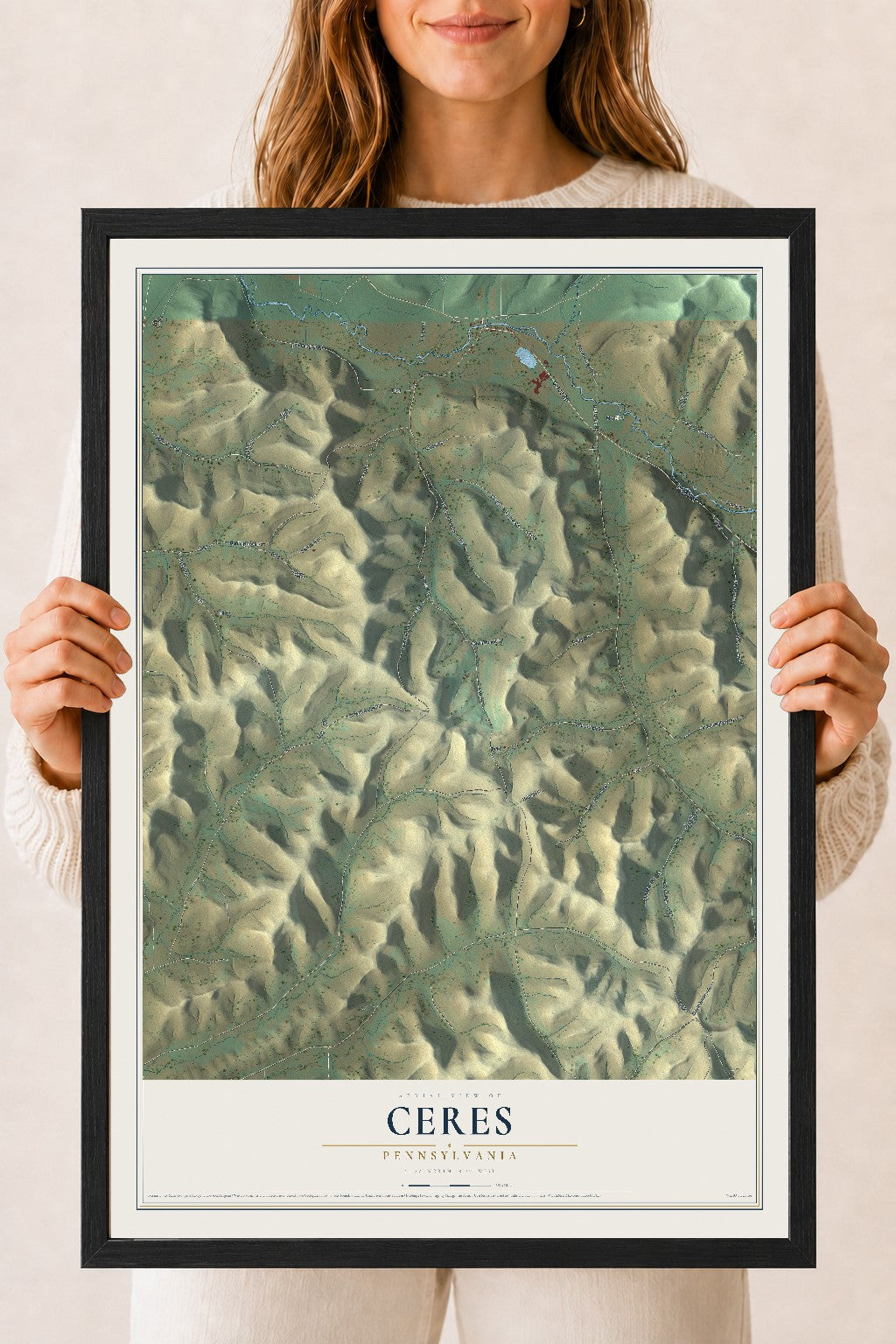Map of Ceres, Pennsylvania, 18 x 24 inch print in a black wood frame