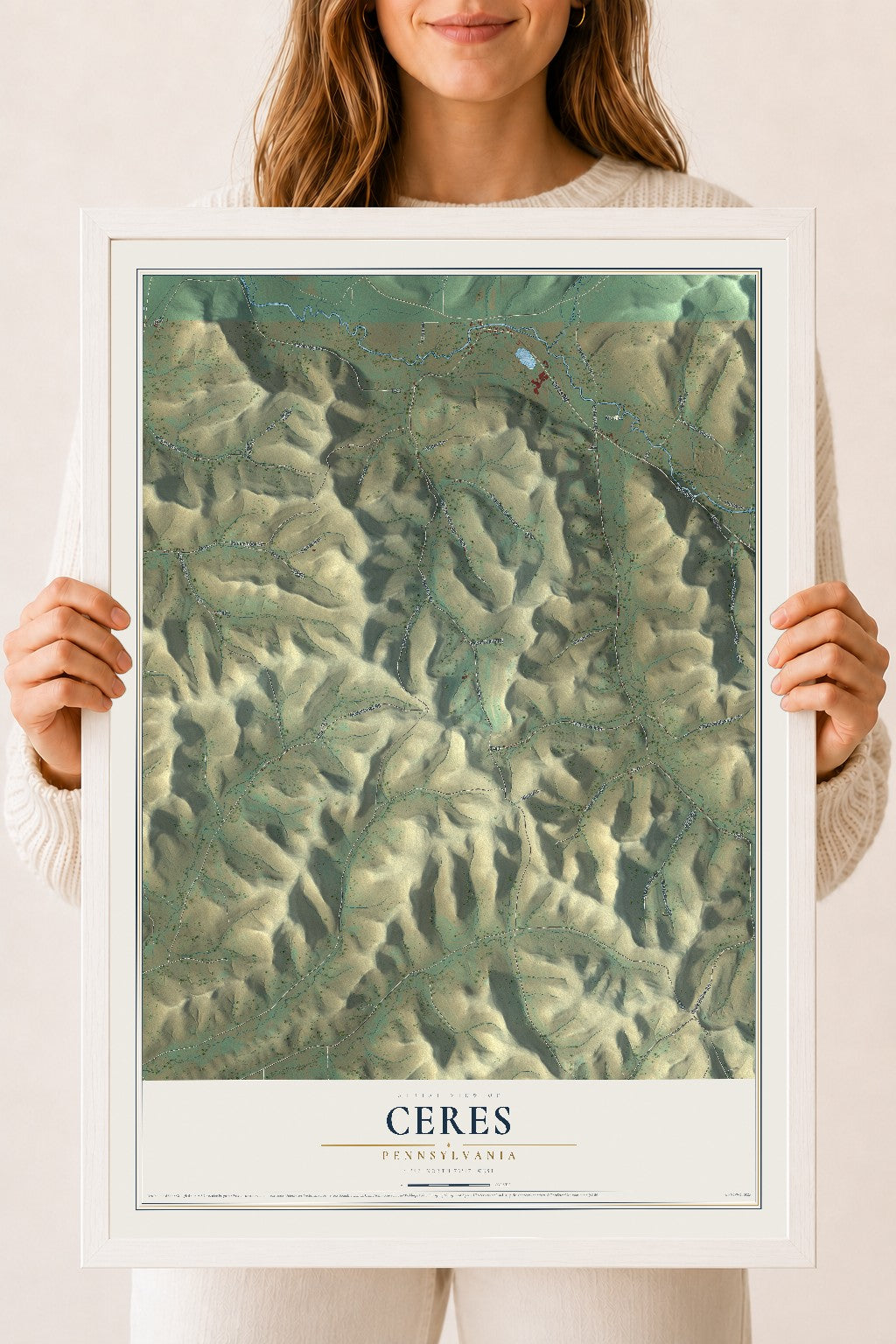 Map of Ceres, Pennsylvania, 18 x 24 inch print in a white wood frame