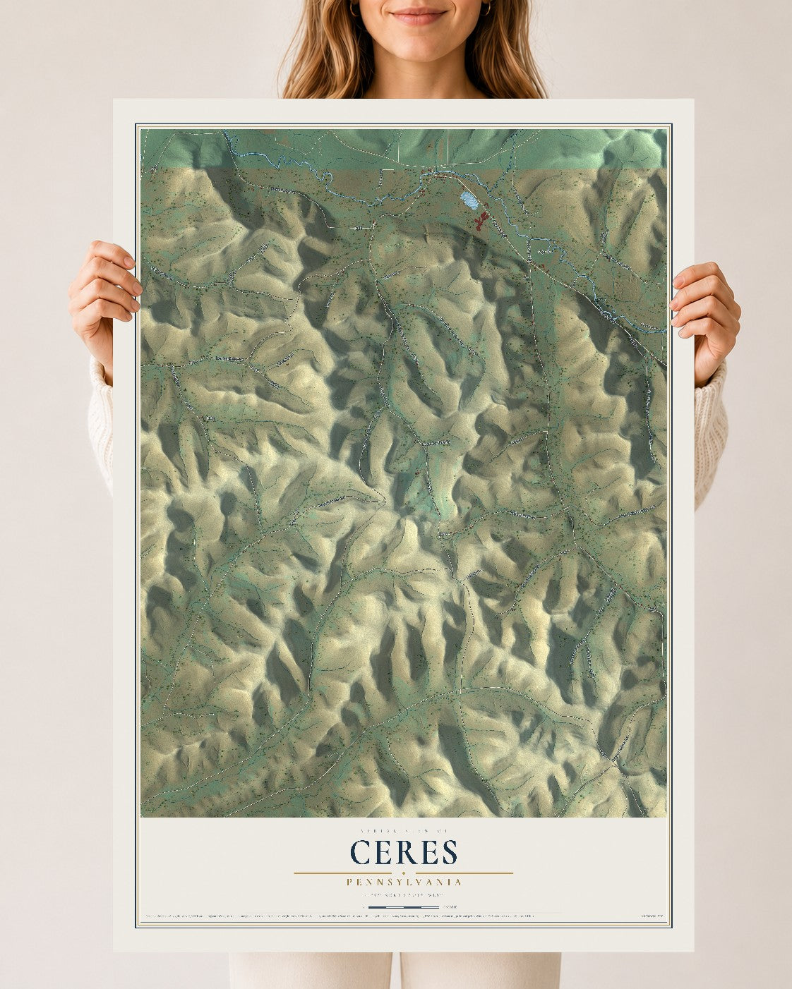 Map of Ceres, Pennsylvania, 24 x 36 inch unframed archival matte print
