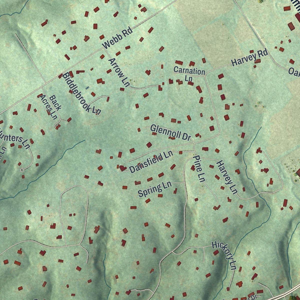 Second close-up of the map of Chadds Ford, Pennsylvania print showing more streets and buildings