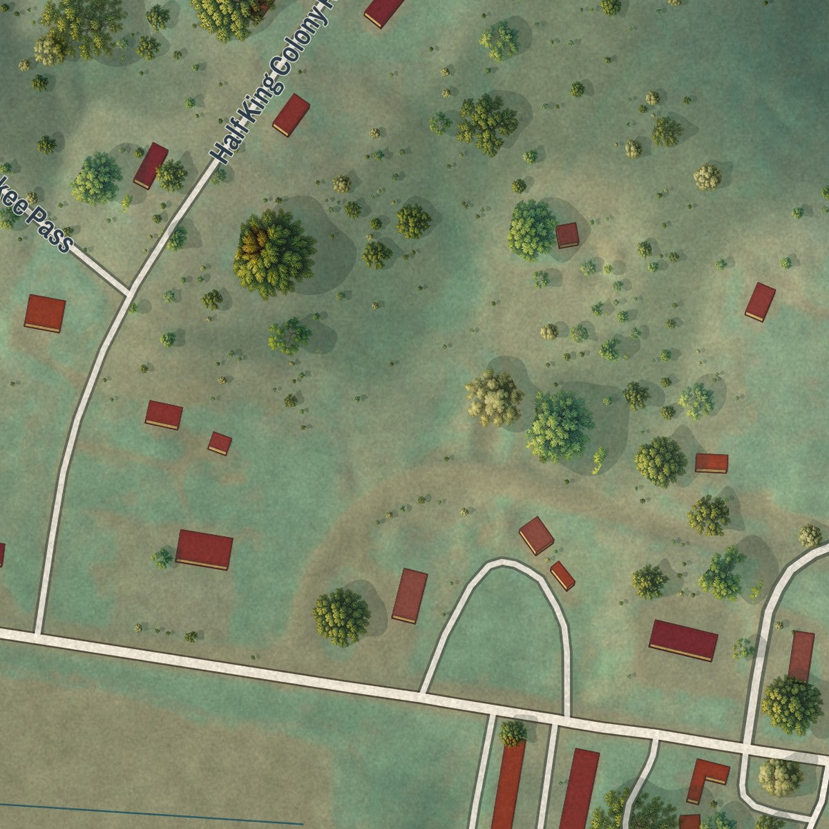 Close-up of the map of Chalkhill, Pennsylvania print showing street and building detail