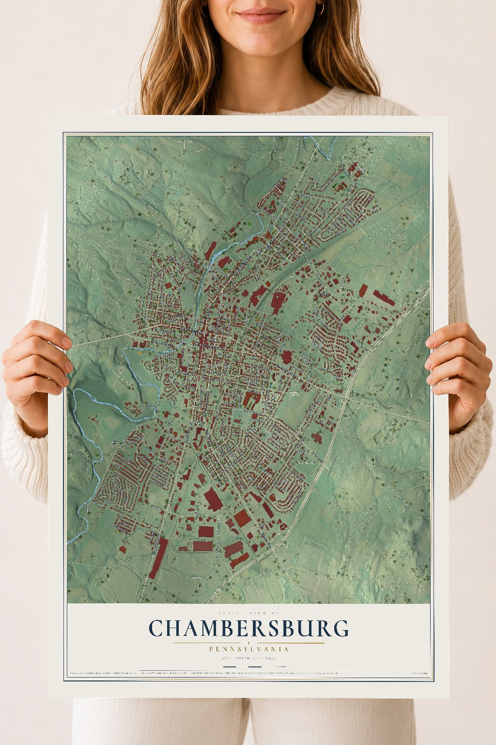Map of Chambersburg, Pennsylvania, 18 x 24 inch unframed archival matte print