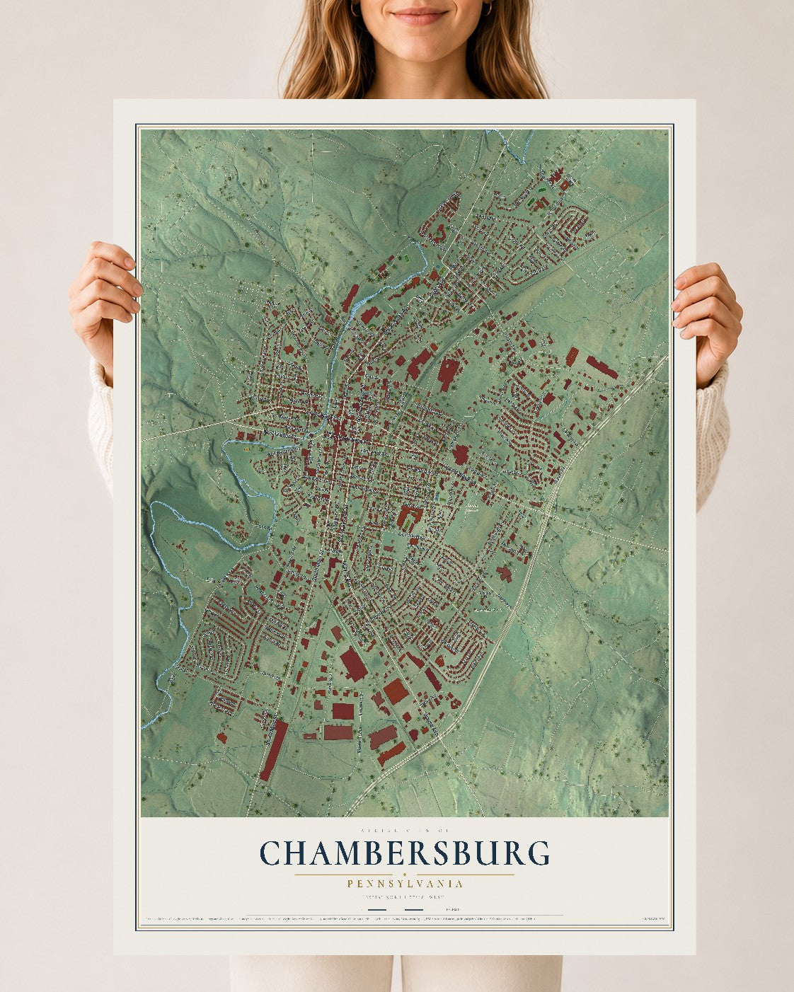 Map of Chambersburg, Pennsylvania, 24 x 36 inch unframed archival matte print