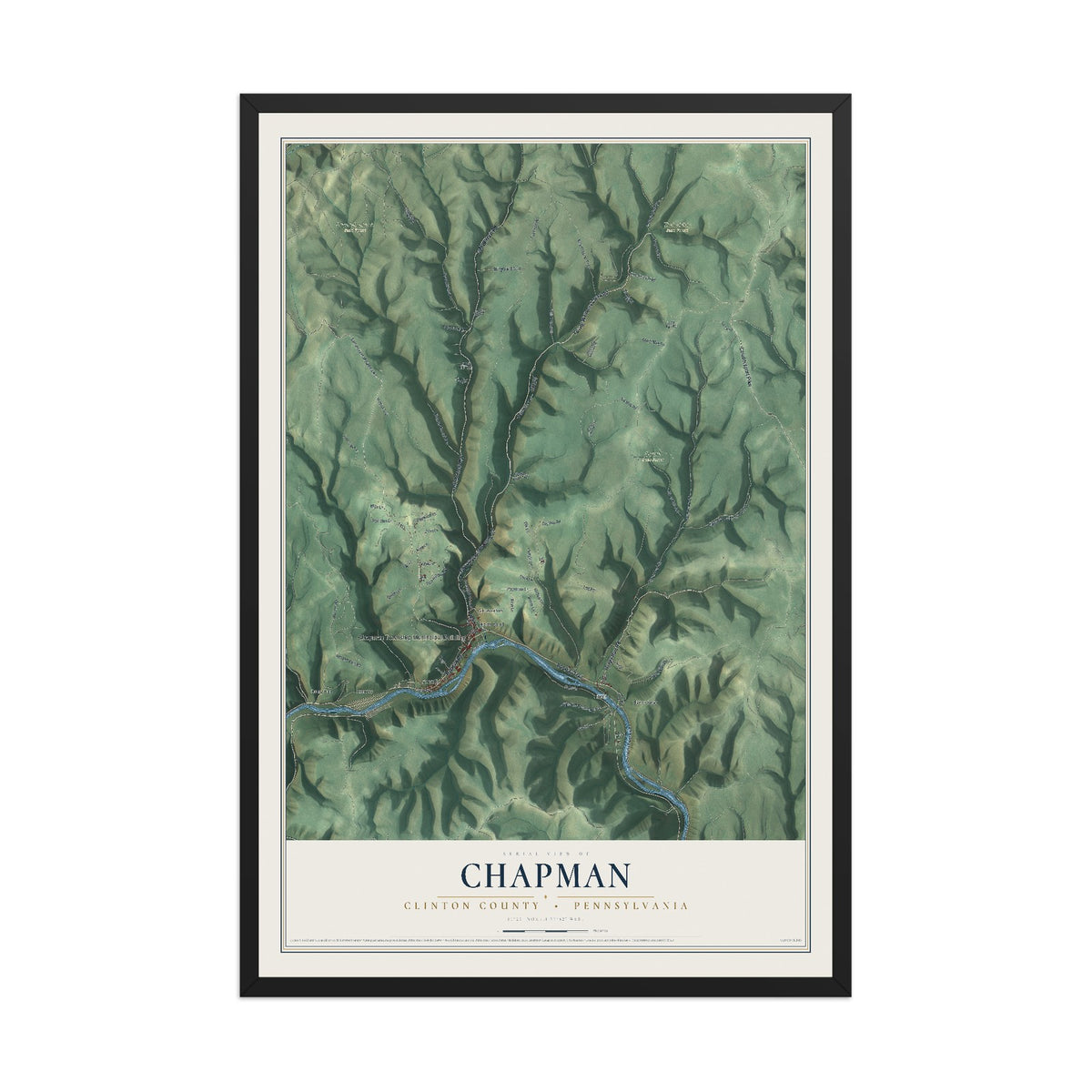 Map of Chapman, Clinton County, Pennsylvania, 12 x 18 inch print in a black wood frame