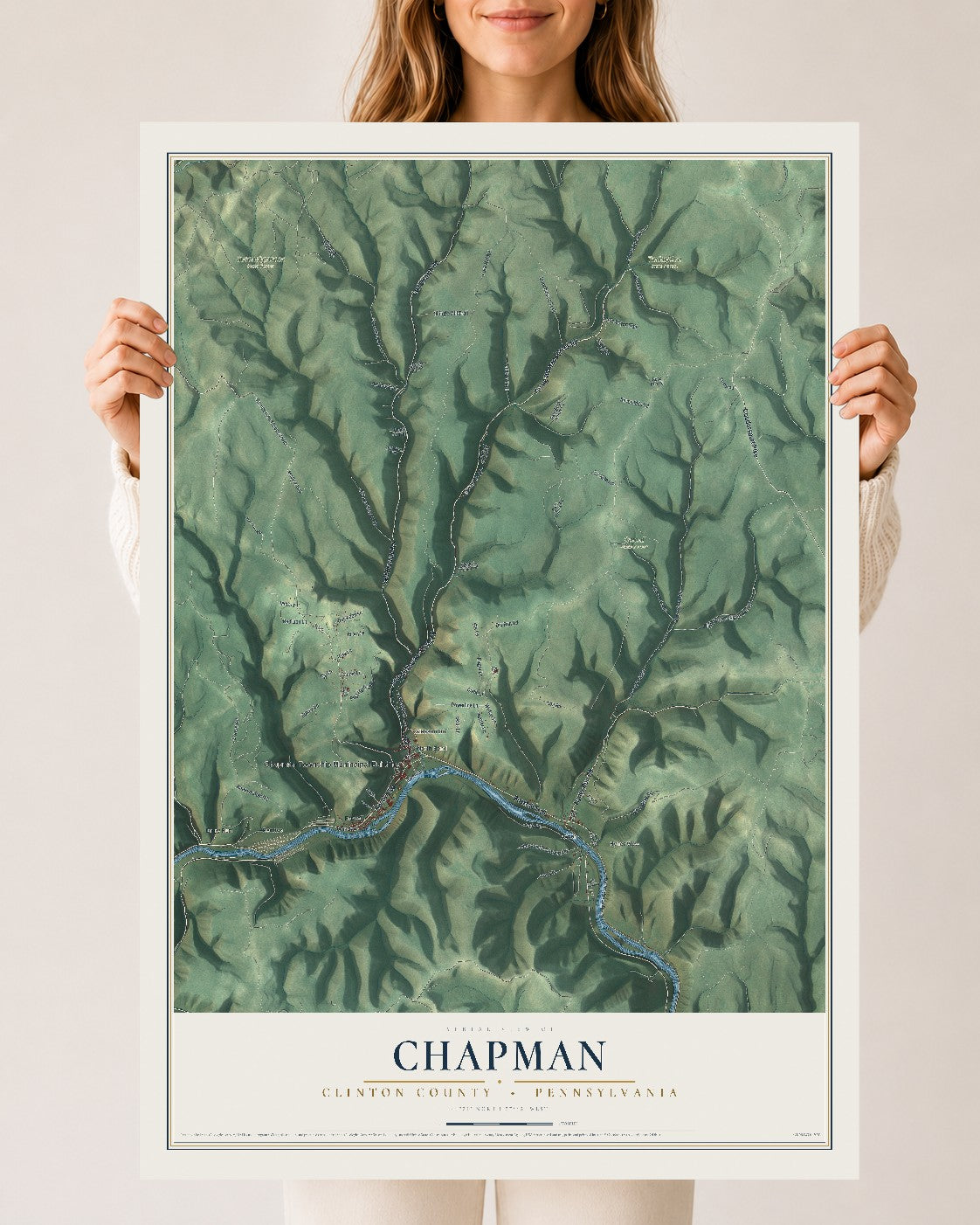 Map of Chapman, Clinton County, Pennsylvania, 24 x 36 inch unframed archival matte print