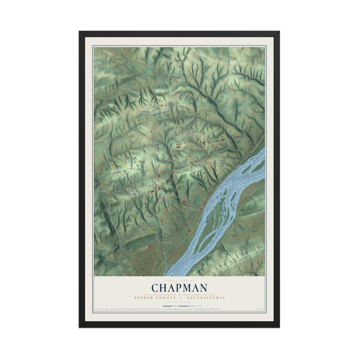 Map of Chapman, Snyder County, Pennsylvania, 12 x 18 inch print in a black wood frame