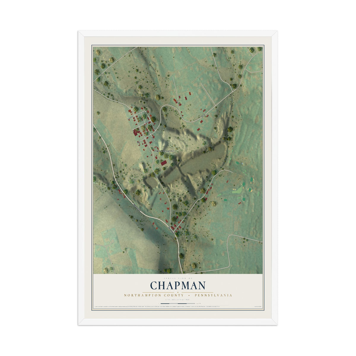 Map of Chapman, Northampton County, Pennsylvania, 12 x 18 inch print in a white wood frame