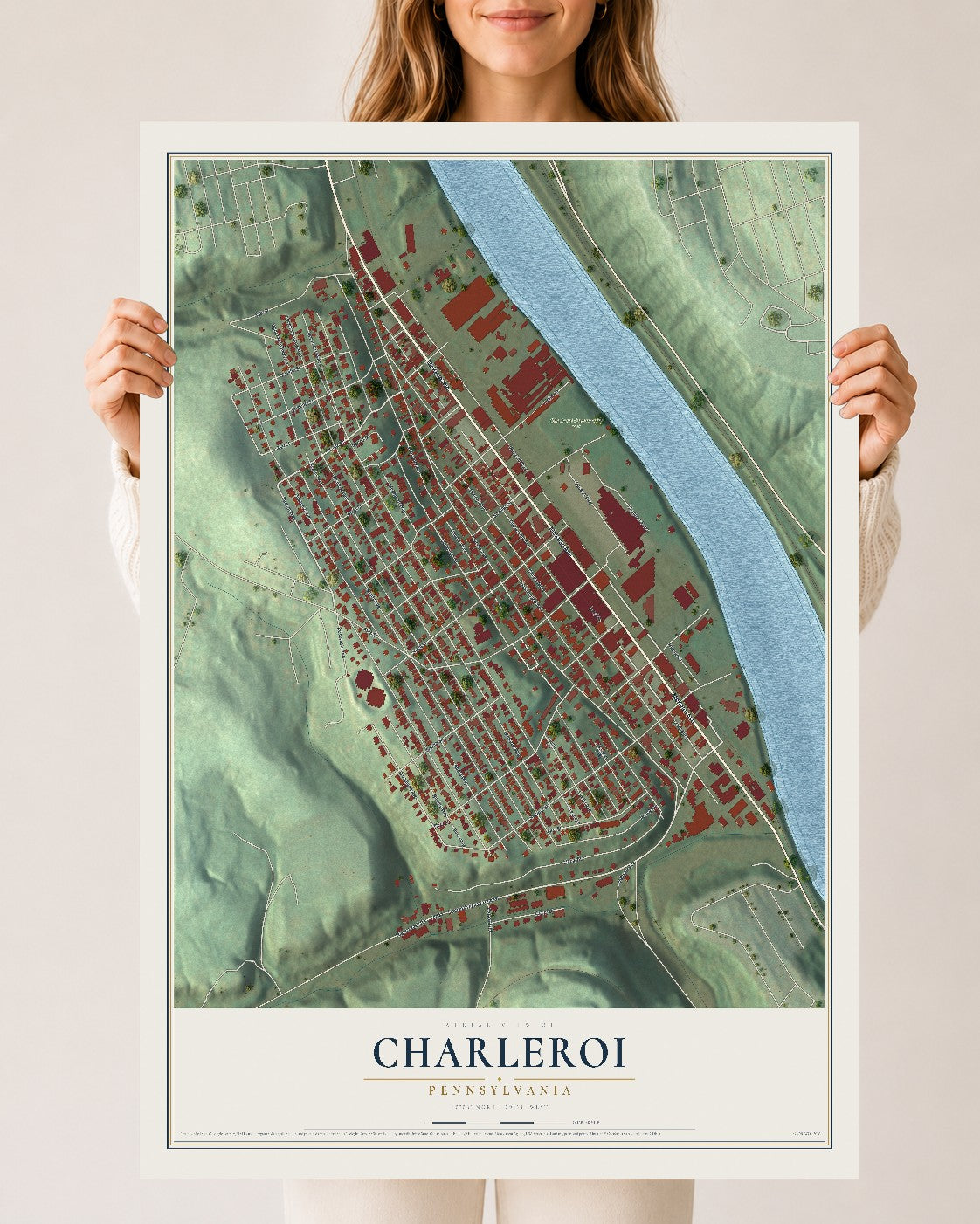 Map of Charleroi, Pennsylvania, 24 x 36 inch unframed archival matte print