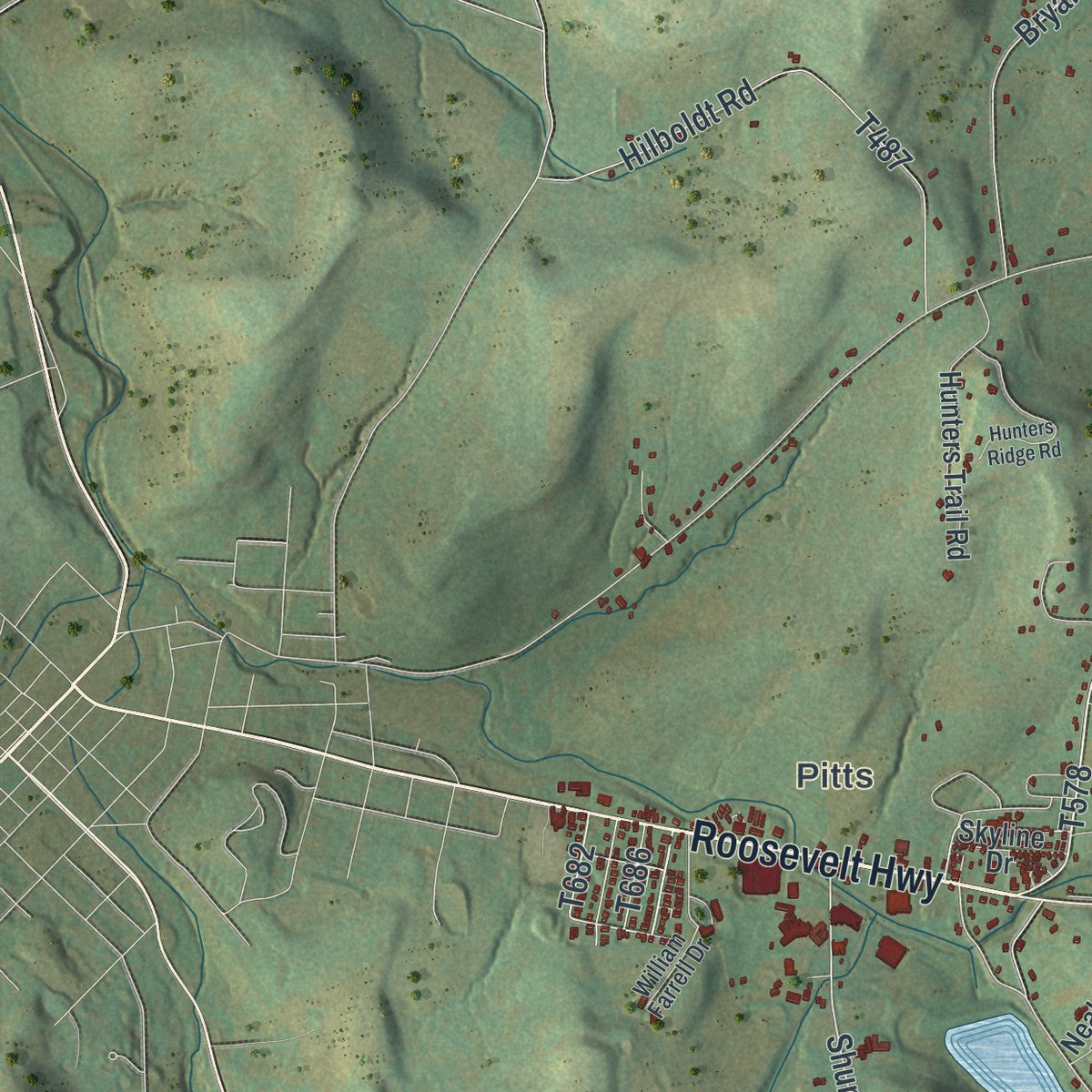 Second close-up of the map of Charleston, Pennsylvania print showing more streets and buildings