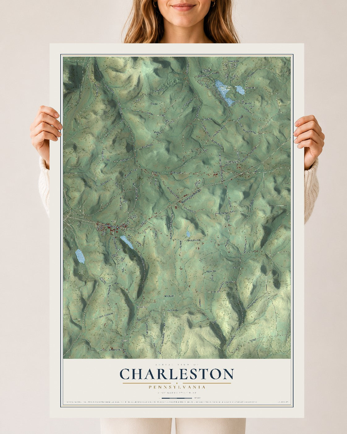 Map of Charleston, Pennsylvania, 24 x 36 inch unframed archival matte print