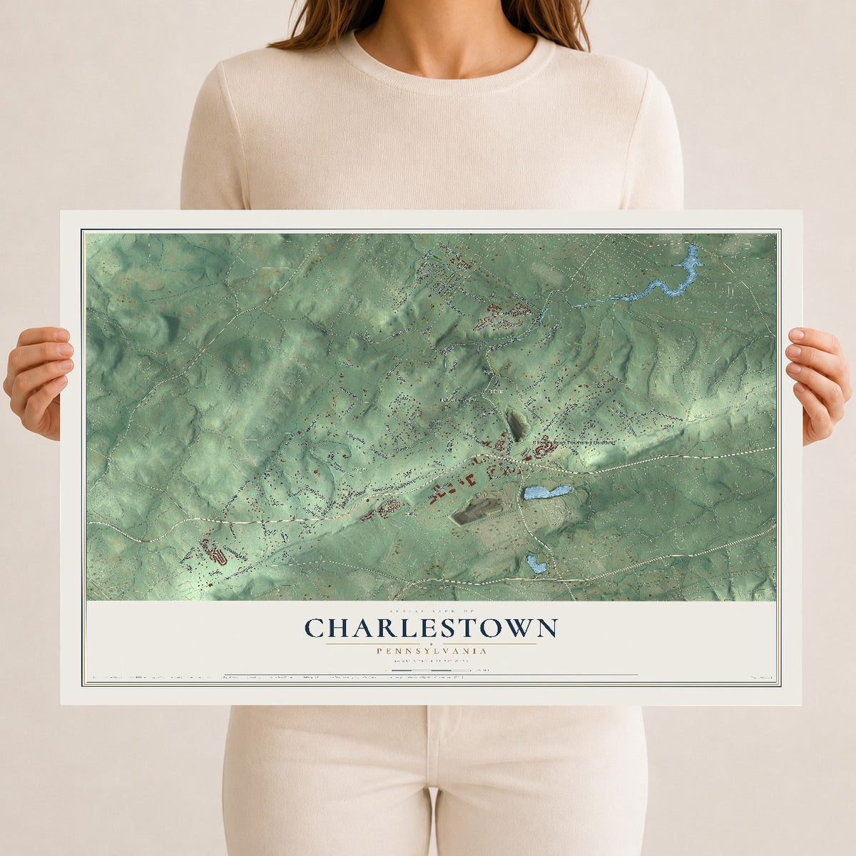 Map of Charlestown, Pennsylvania, 12 x 18 inch unframed archival matte print