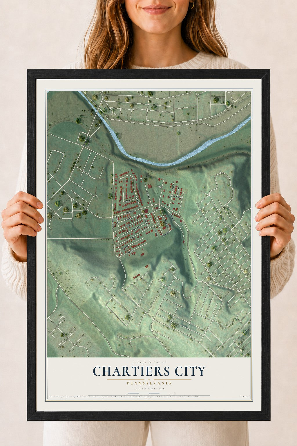 Map of Chartiers City, Pennsylvania, 18 x 24 inch print in a black wood frame