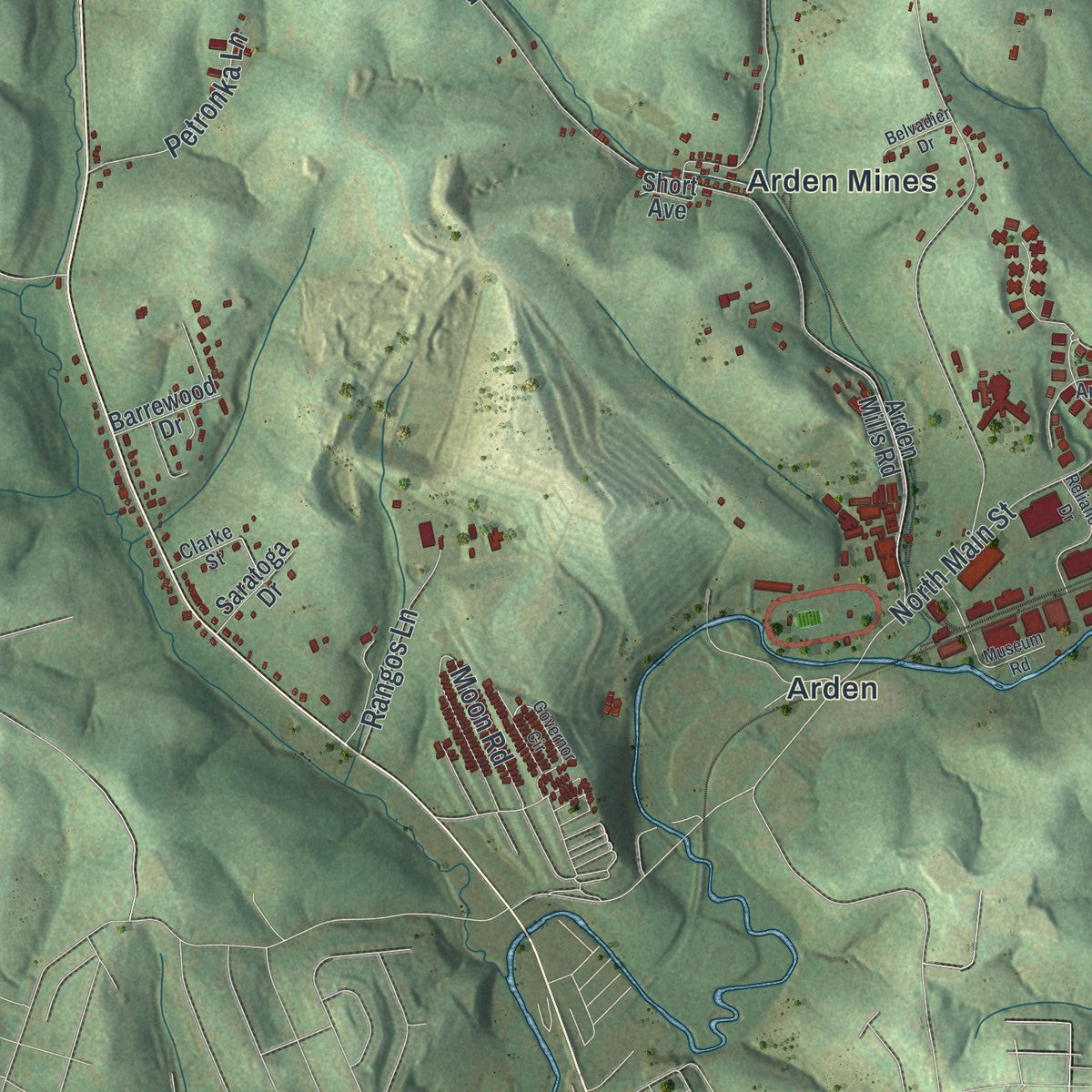 Second close-up of the map of Chartiers, Pennsylvania print showing more streets and buildings