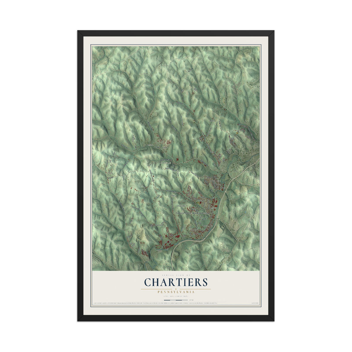 Map of Chartiers, Pennsylvania, 12 x 18 inch print in a black wood frame