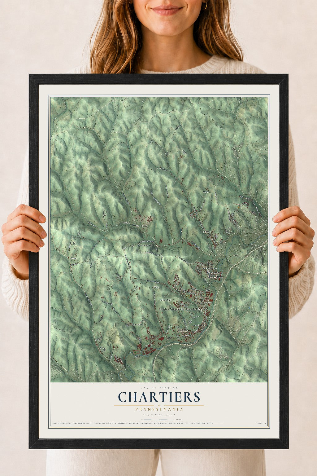 Map of Chartiers, Pennsylvania, 18 x 24 inch print in a black wood frame