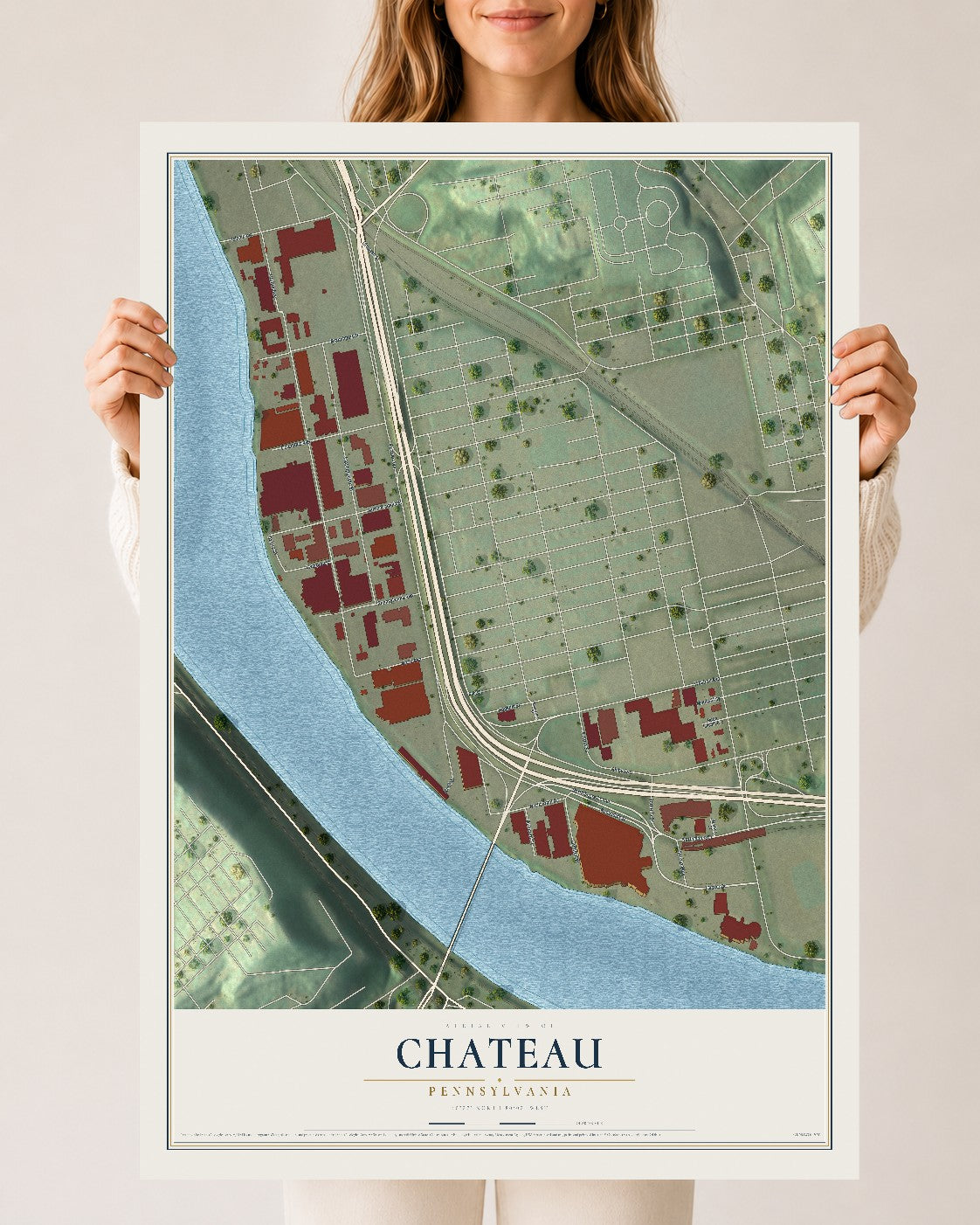 Map of Chateau, Pennsylvania, 24 x 36 inch unframed archival matte print