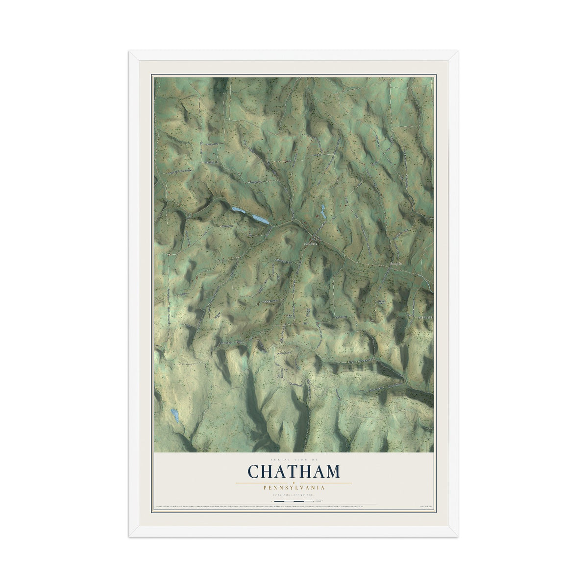 Map of Chatham, Pennsylvania, 12 x 18 inch print in a white wood frame