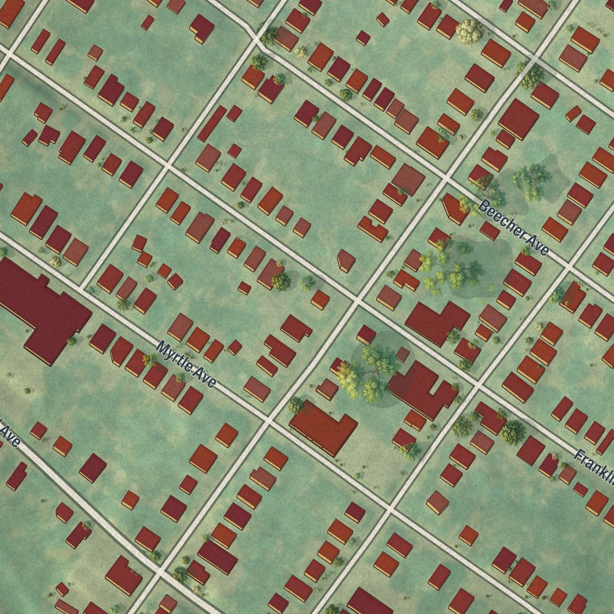 Close-up of the map of Cheltenham Village, Pennsylvania print showing street and building detail