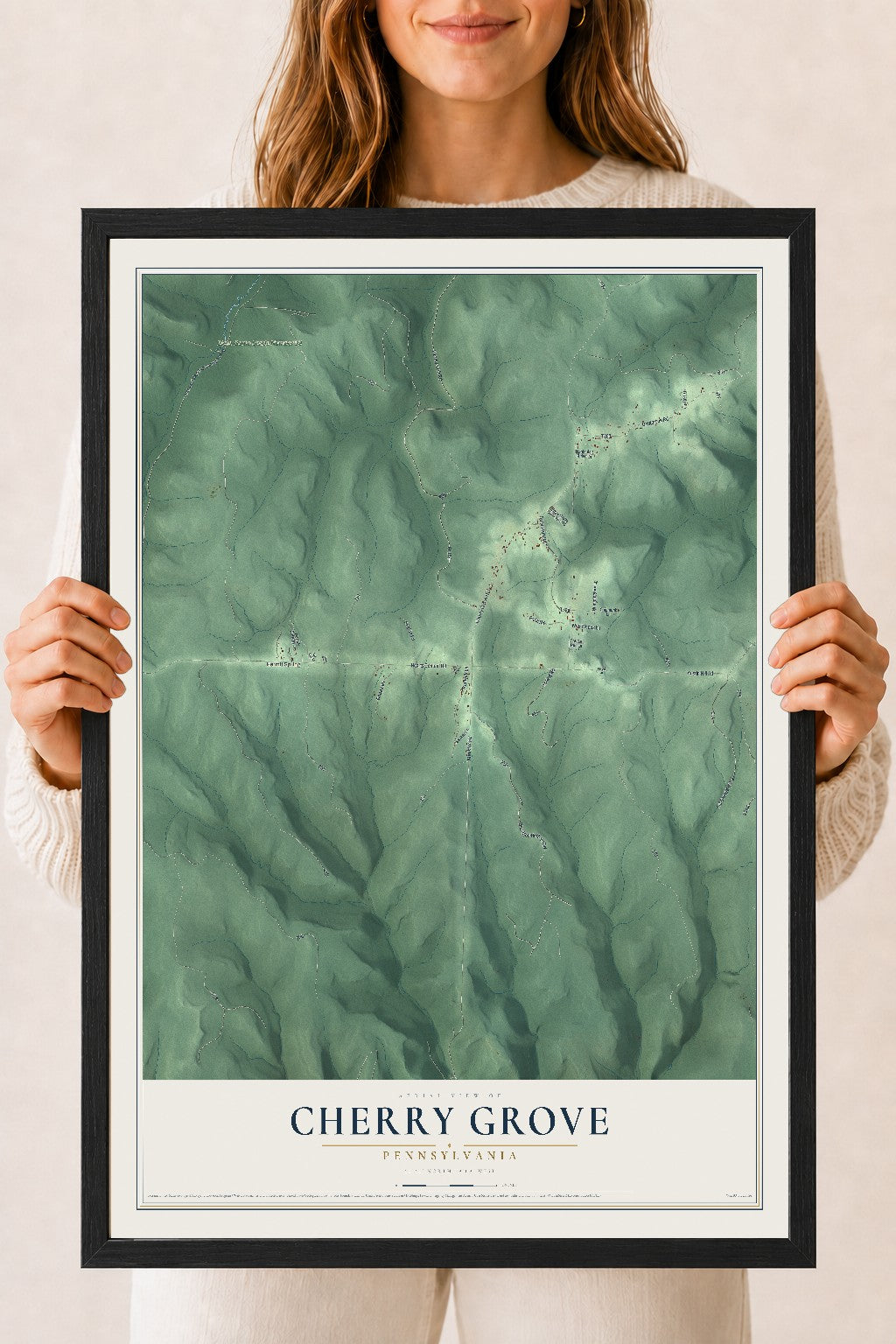 Map of Cherry Grove, Pennsylvania, 18 x 24 inch print in a black wood frame