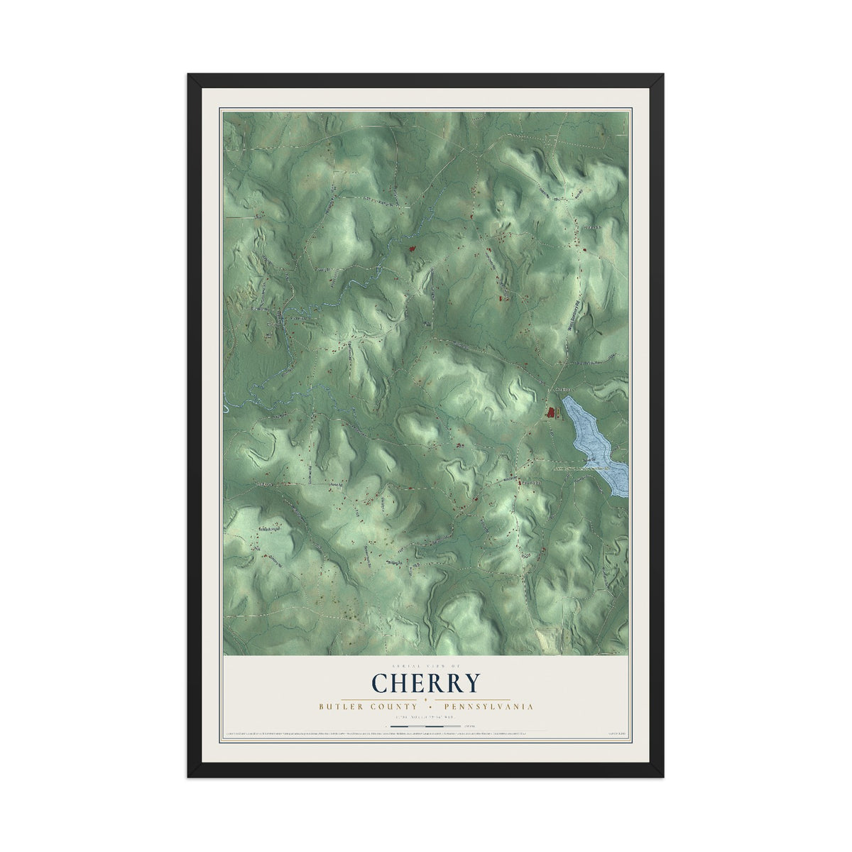 Map of Cherry, Butler County, Pennsylvania, 12 x 18 inch print in a black wood frame