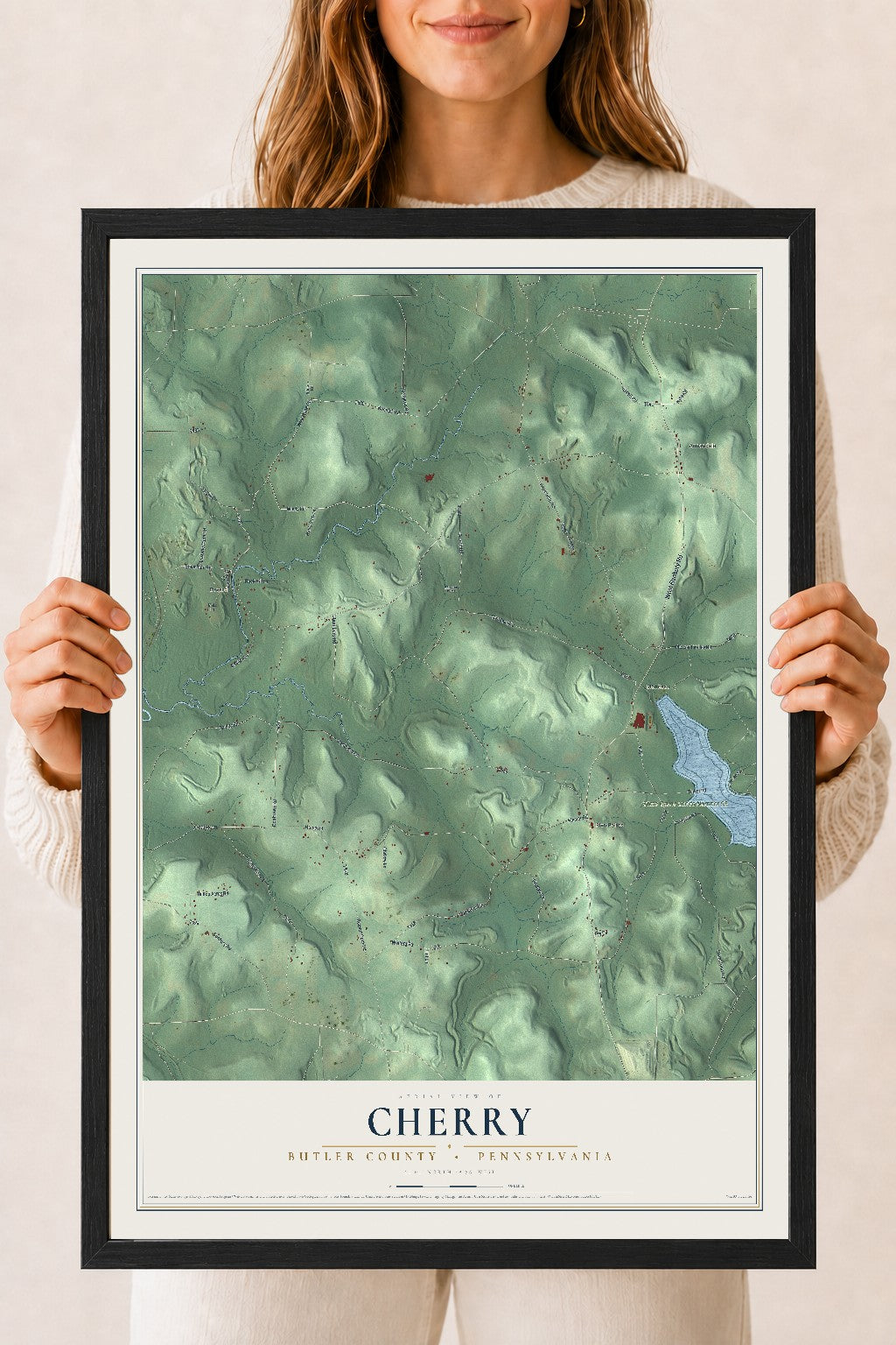 Map of Cherry, Butler County, Pennsylvania, 18 x 24 inch print in a black wood frame