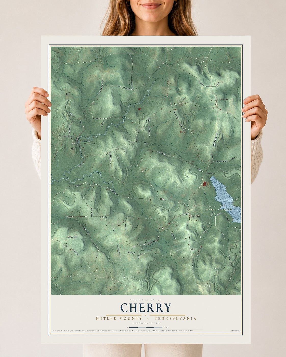 Map of Cherry, Butler County, Pennsylvania, 24 x 36 inch unframed archival matte print