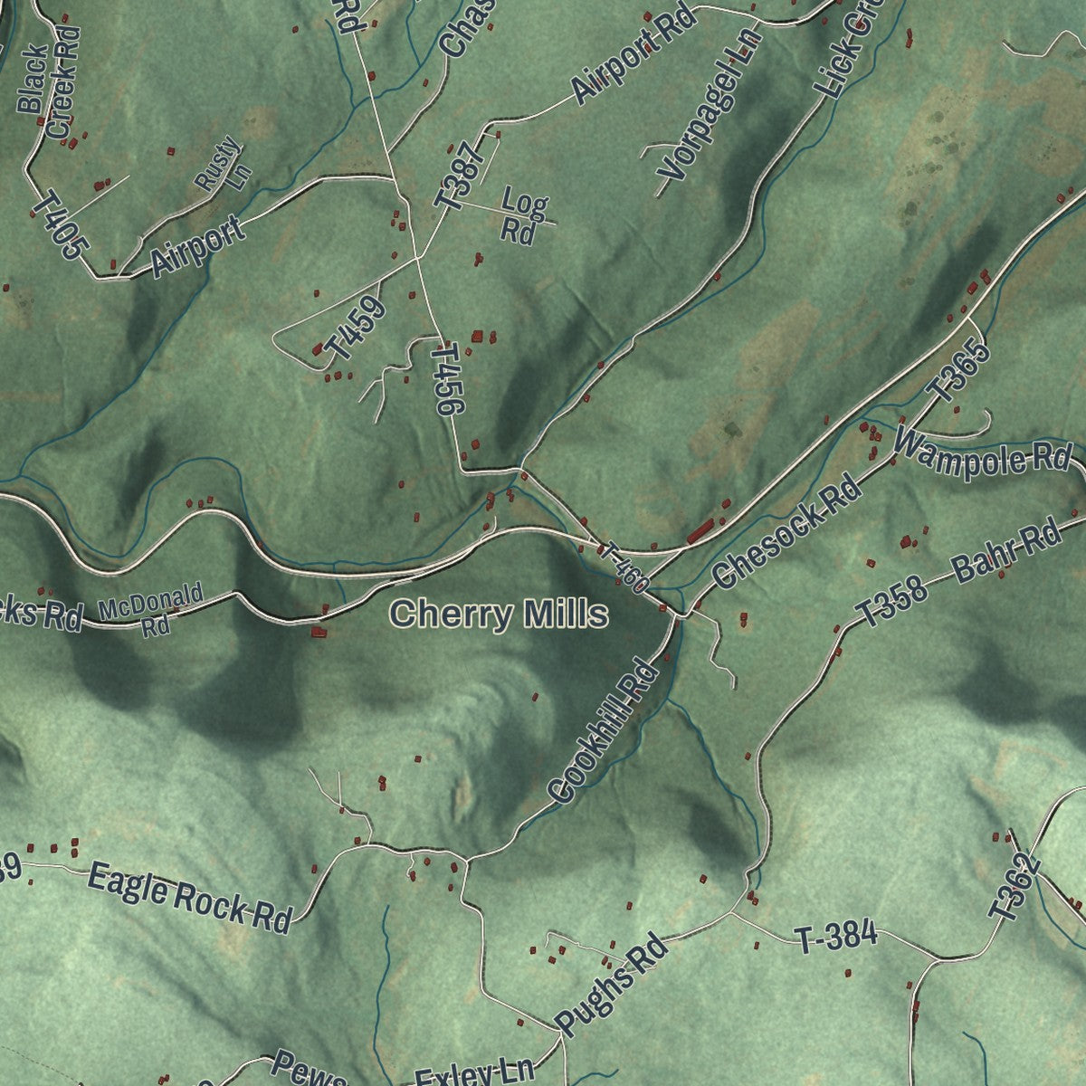 Second close-up of the map of Cherry, Sullivan County, Pennsylvania print showing more streets and buildings
