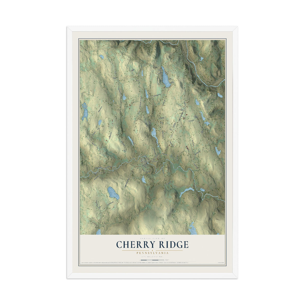 Map of Cherry Ridge, Pennsylvania, 12 x 18 inch print in a white wood frame