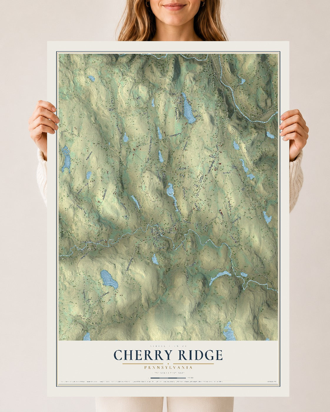 Map of Cherry Ridge, Pennsylvania, 24 x 36 inch unframed archival matte print
