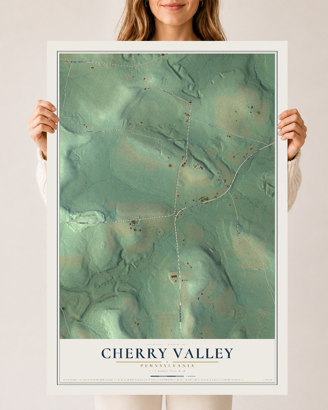 Map of Cherry Valley, Pennsylvania, 24 x 36 inch unframed archival matte print