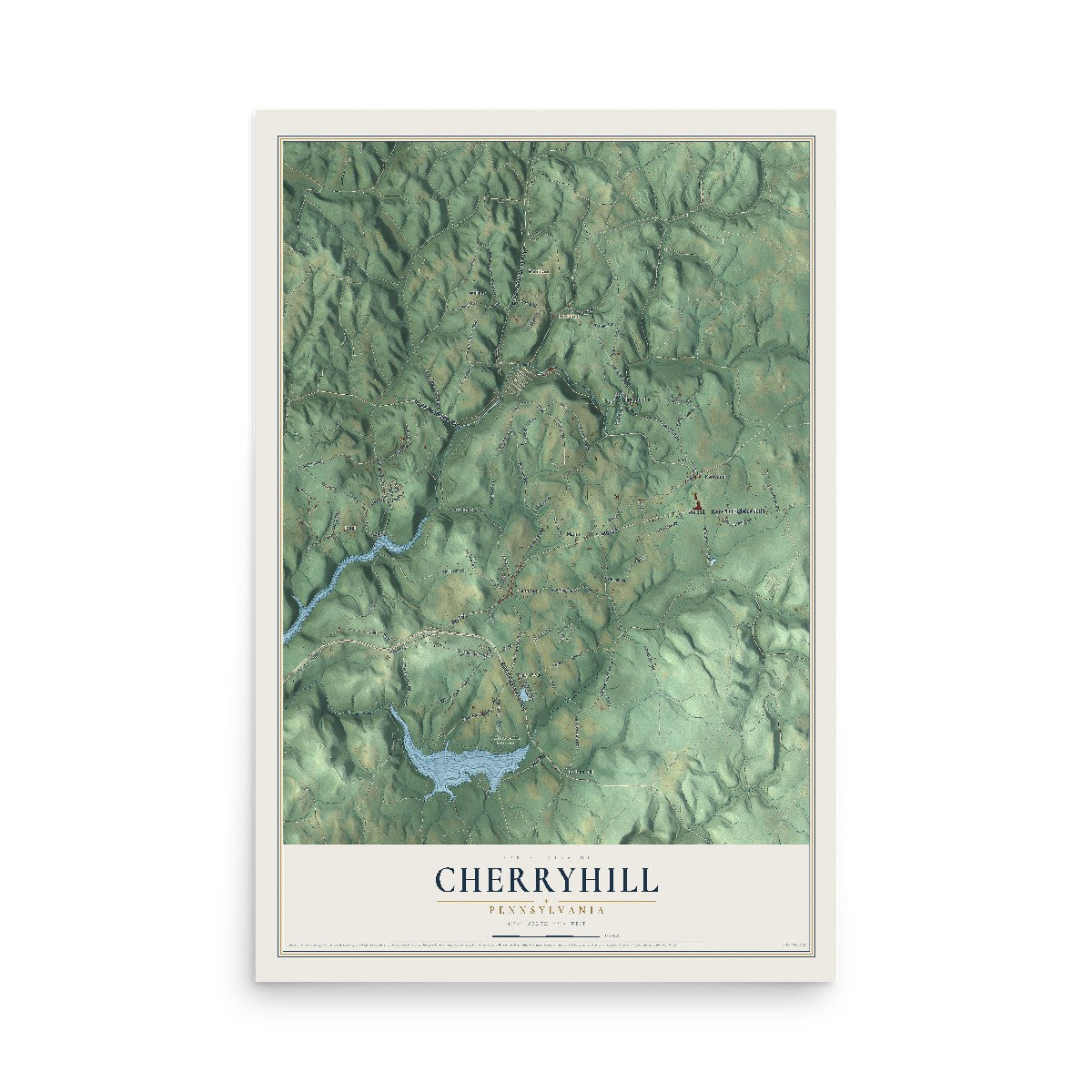 Map of Cherryhill, Pennsylvania, 12 x 18 inch unframed archival matte print