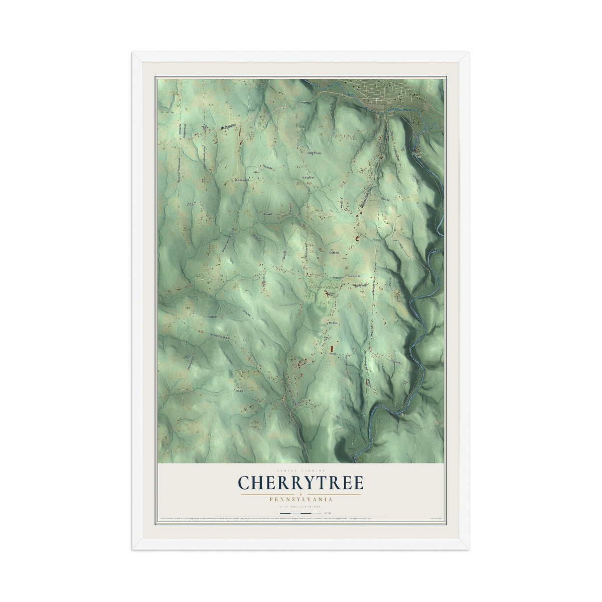 Map of Cherrytree, Pennsylvania, 12 x 18 inch print in a white wood frame