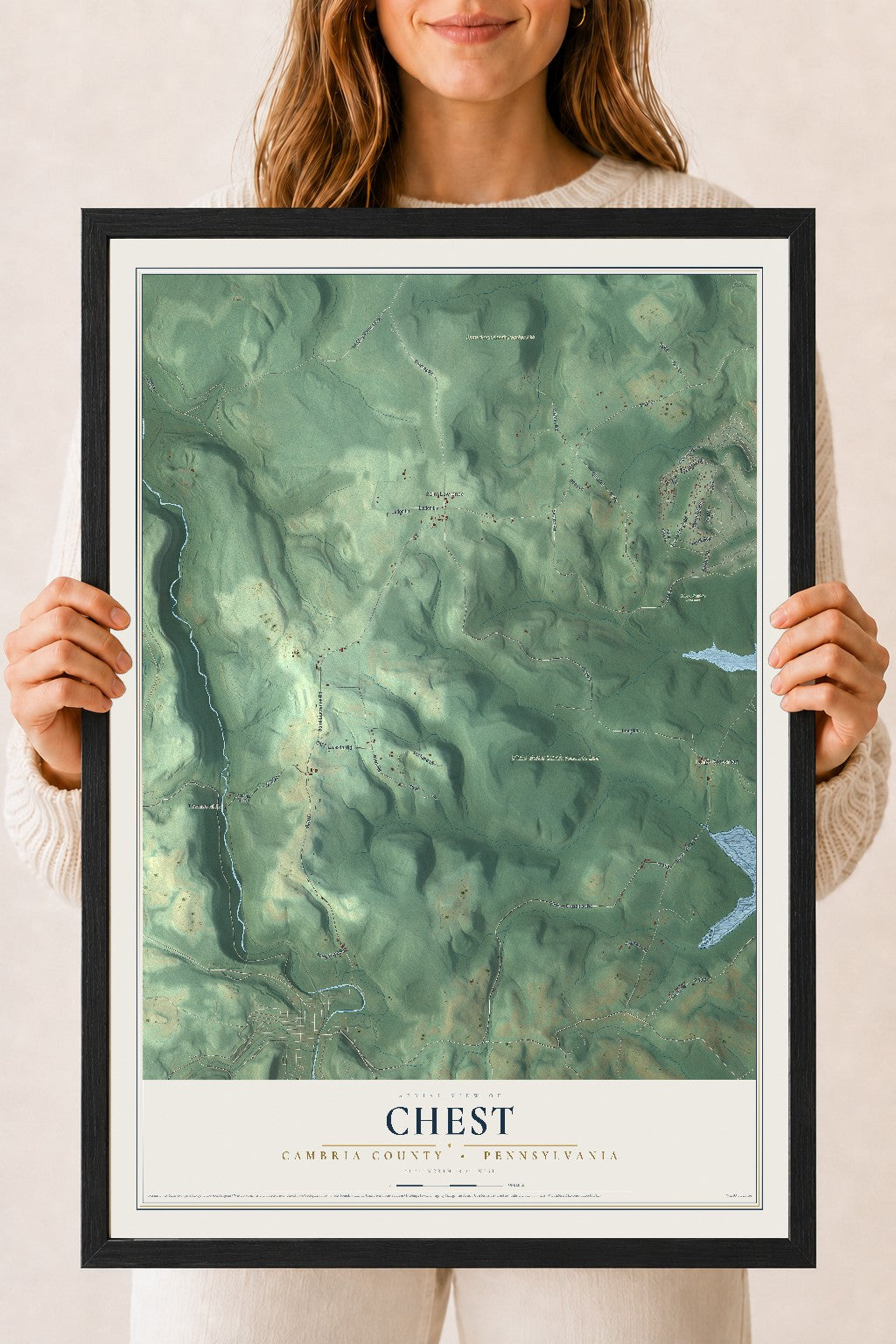 Map of Chest, Cambria County, Pennsylvania, 18 x 24 inch print in a black wood frame