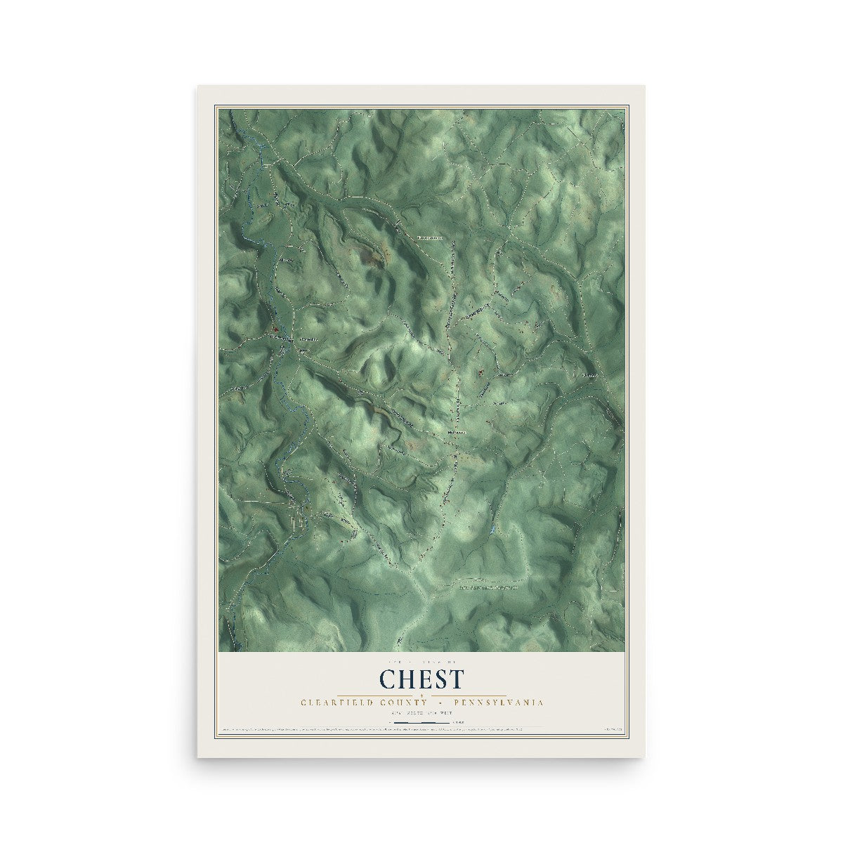 Map of Chest, Clearfield County, Pennsylvania, 12 x 18 inch unframed archival matte print