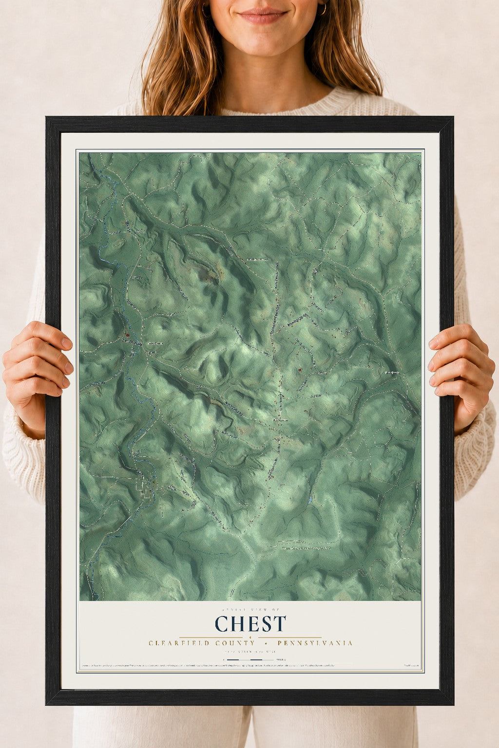 Map of Chest, Clearfield County, Pennsylvania, 18 x 24 inch print in a black wood frame