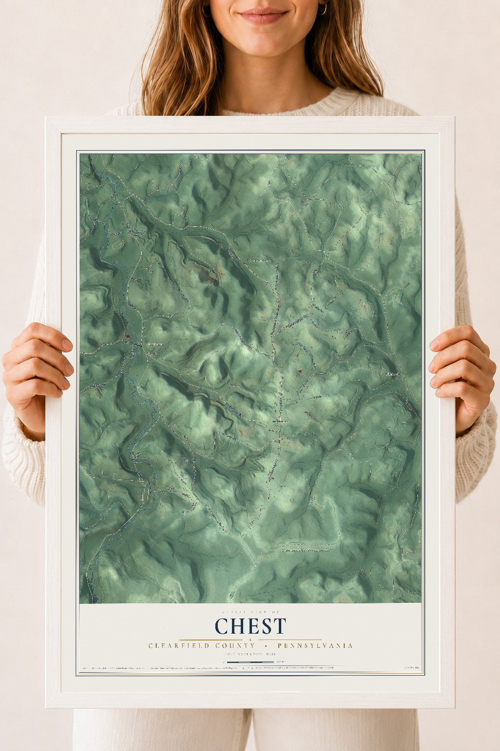 Map of Chest, Clearfield County, Pennsylvania, 18 x 24 inch print in a white wood frame