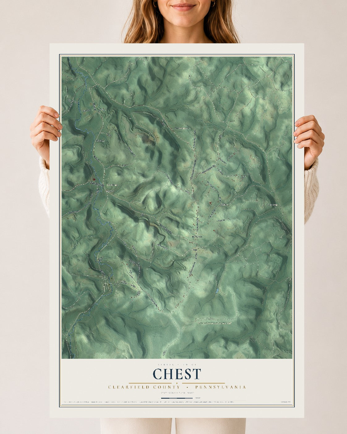 Map of Chest, Clearfield County, Pennsylvania, 24 x 36 inch unframed archival matte print