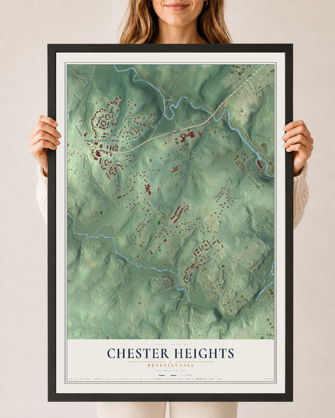 Map of Chester Heights, Pennsylvania, 24 x 36 inch print in a black wood frame