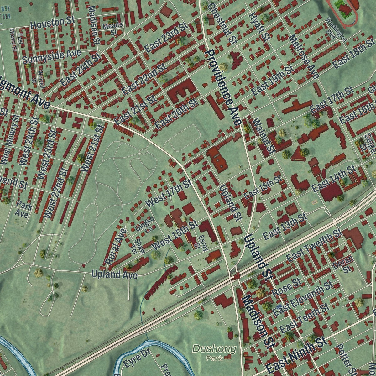 Close-up of the map of the City of Chester, Delaware County, Pennsylvania print showing street and building detail