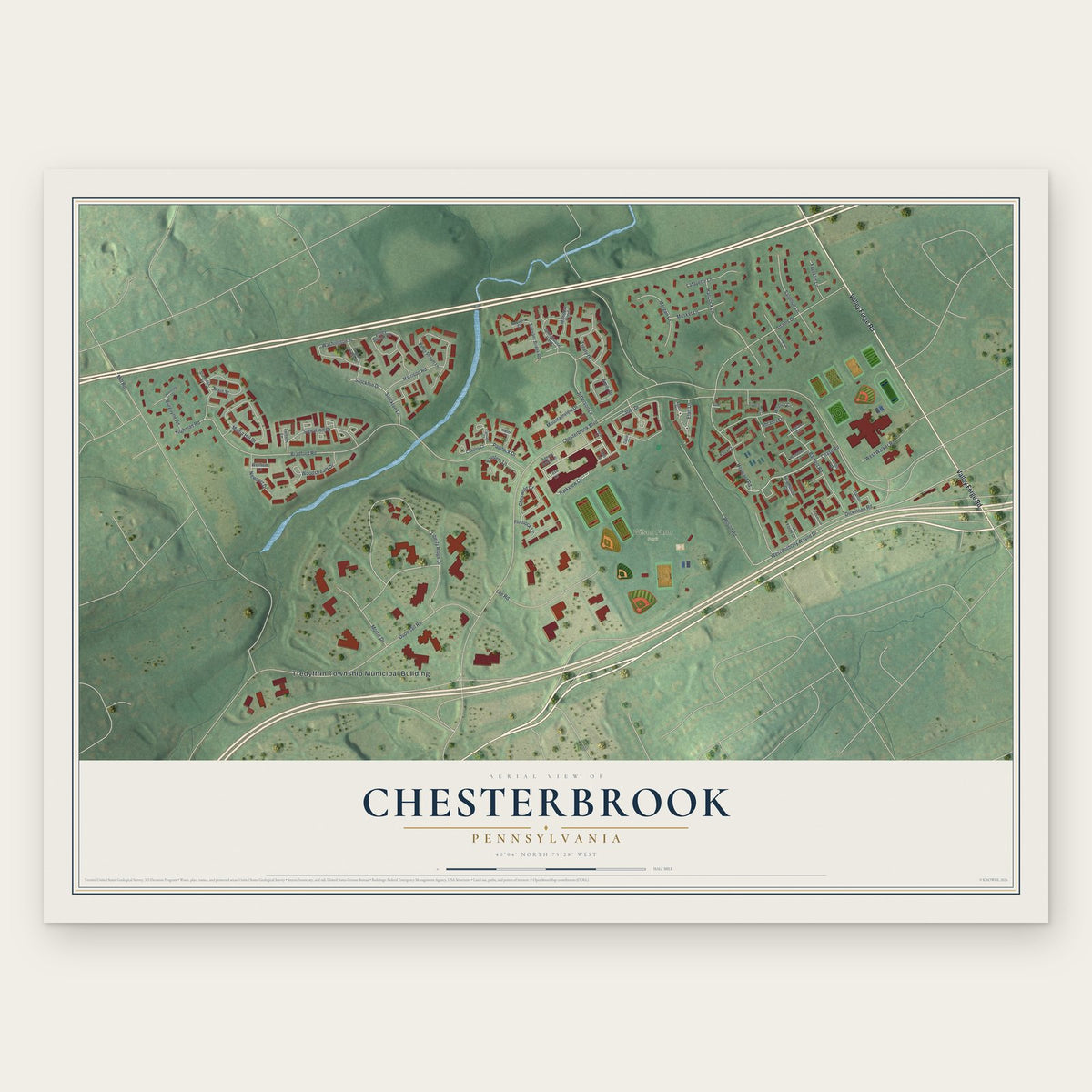 Chesterbrook, Pennsylvania map print, the full design