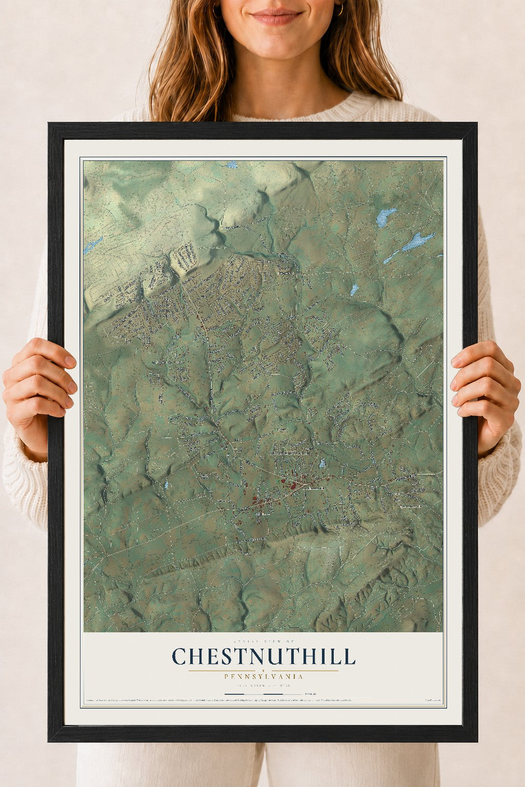 Map of Chestnuthill, Pennsylvania, 18 x 24 inch print in a black wood frame