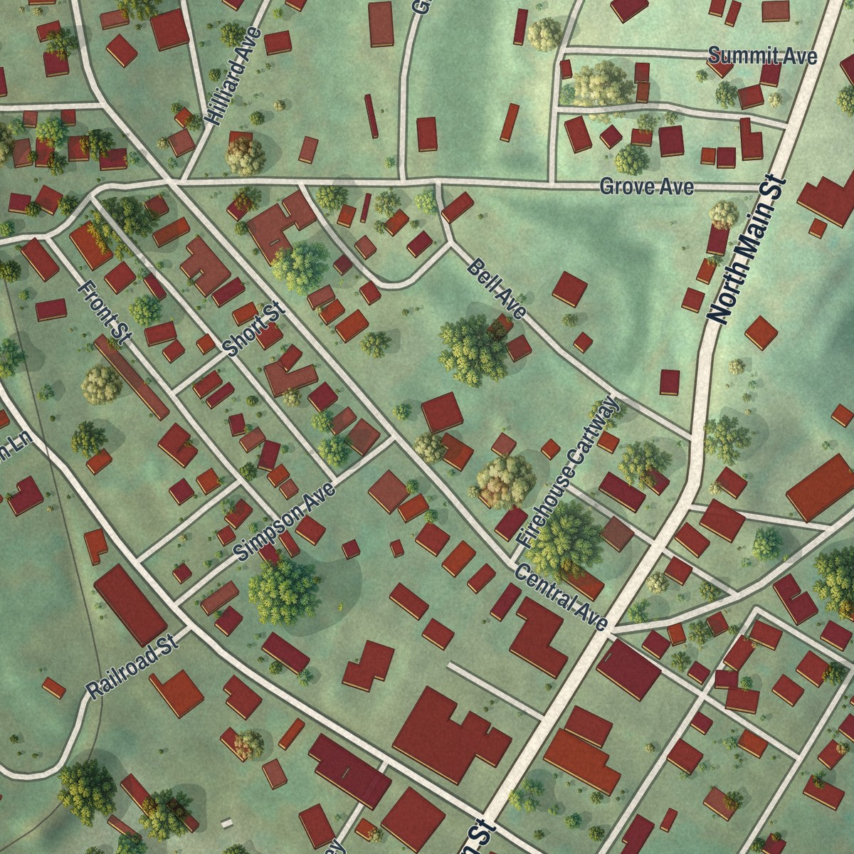 Close-up of the map of Chicora, Pennsylvania print showing street and building detail