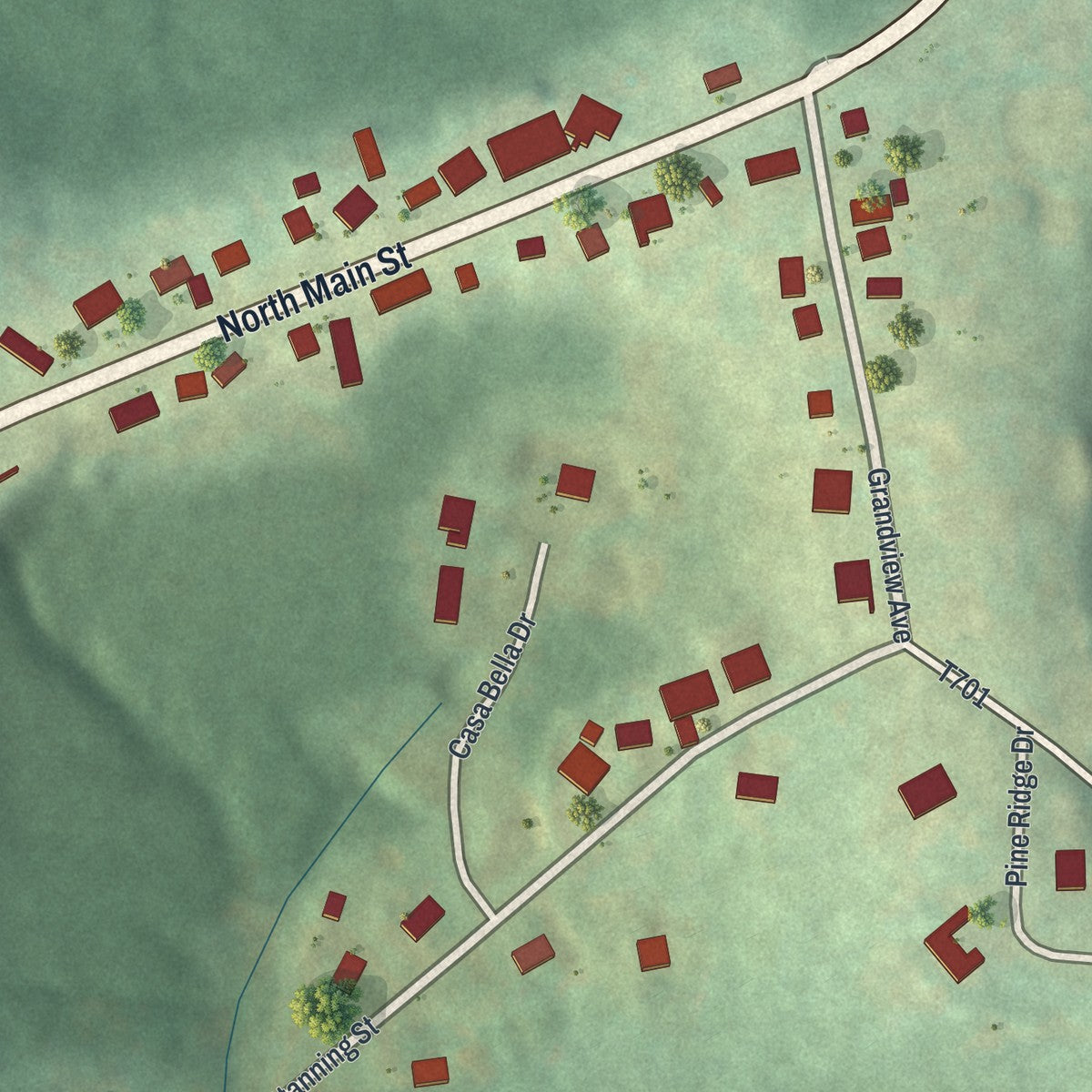 Second close-up of the map of Chicora, Pennsylvania print showing more streets and buildings