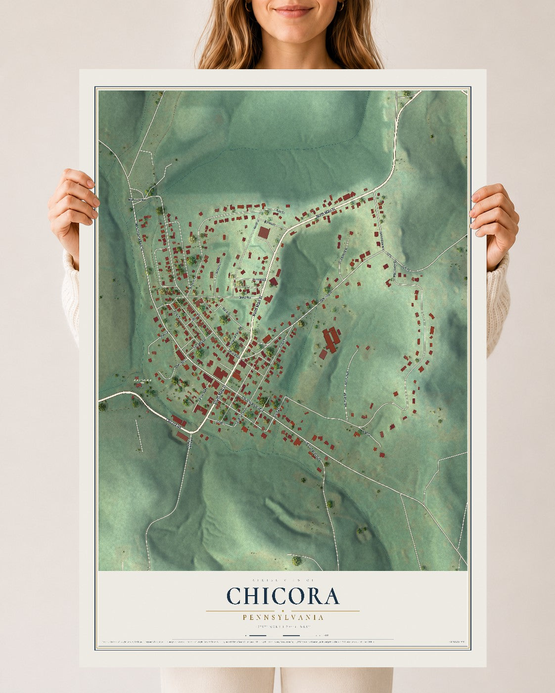 Map of Chicora, Pennsylvania, 24 x 36 inch unframed archival matte print