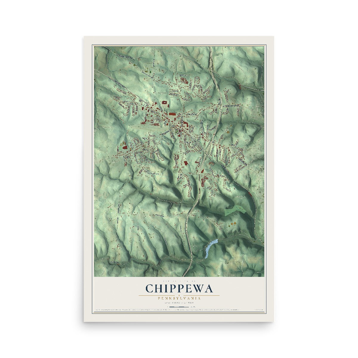 Map of Chippewa, Pennsylvania, 12 x 18 inch unframed archival matte print
