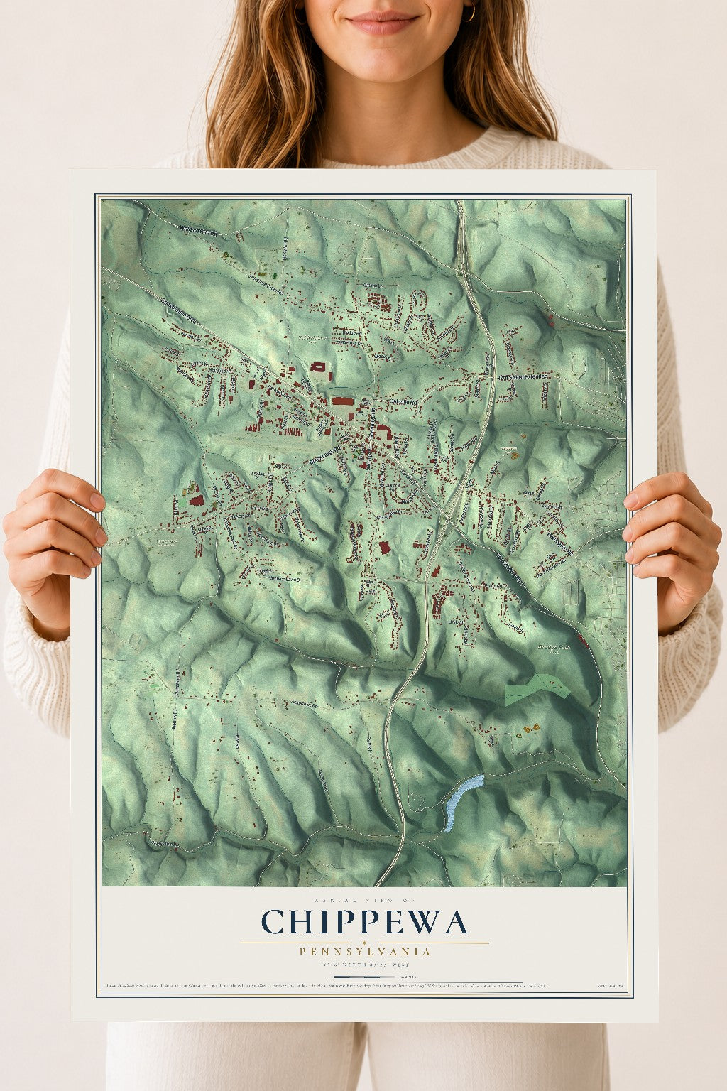 Map of Chippewa, Pennsylvania, 18 x 24 inch unframed archival matte print