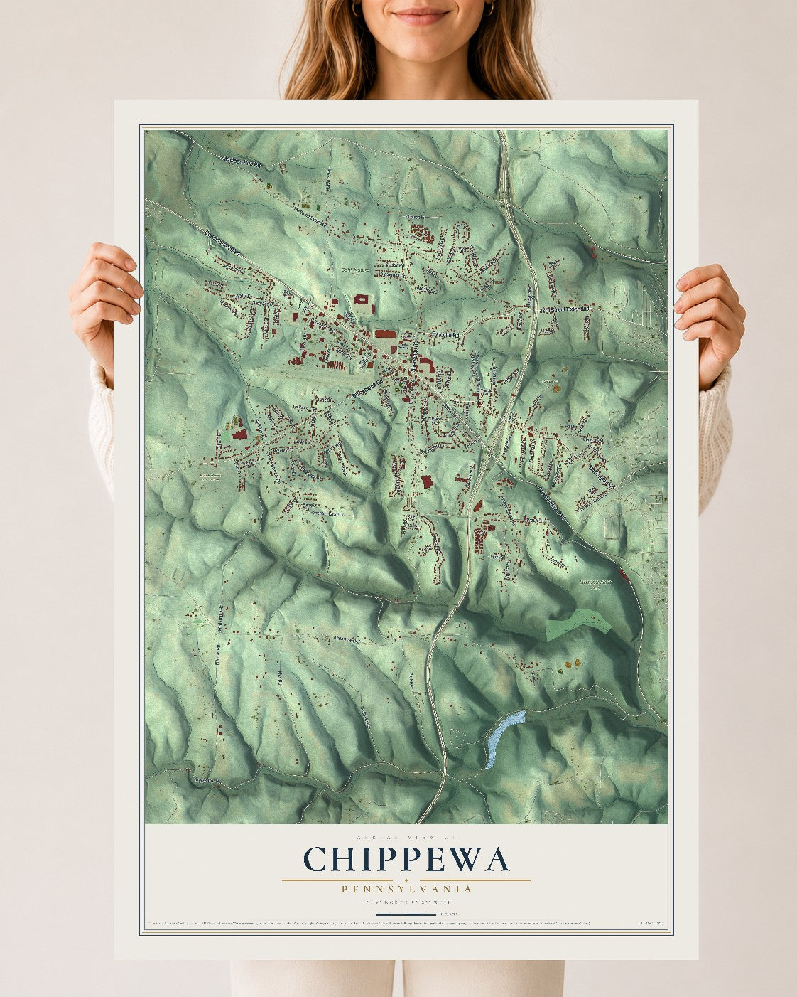 Map of Chippewa, Pennsylvania, 24 x 36 inch unframed archival matte print
