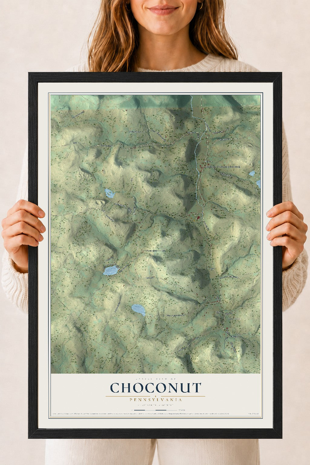 Map of Choconut, Pennsylvania, 18 x 24 inch print in a black wood frame